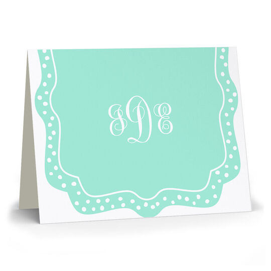 Mint Dotted Border Monogram Folded Note Cards